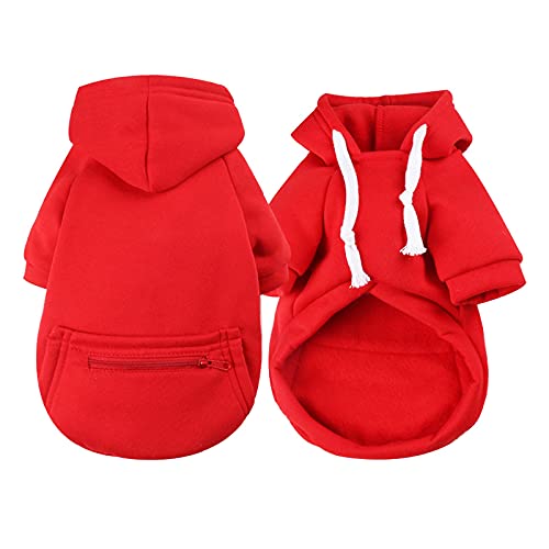 Haustier Herbst und Winter Fleece Tasche Sweatshirt einfarbig Tops Tiere Katzen und Hunde Kapuzenpulli Reißverschluss Rot Warm Haustierkleidung Pullover für Haustiere (Rot, S) von Générique