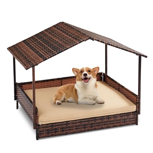 Hundehütte aus Weide mit Sonnendach und waschbarem Kissen, Hundehütte für Hunde und Katzen, geeignet für den Innen- und Außenbereich, Maße: 38,5 x 27,3 x 29 cm, Braun Hundehütte aus Weide mit Sonnendach und waschbarem Kissen, Hundehütte für Hunde und Katzen, geeignet für den Innen- und Außenbereich, Maße: 38,5 x 27,3 x 29 cm, Braun von Générique