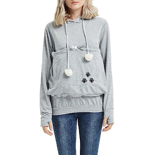 Kapuzenpullover für Haustiere, Herbst und Winter, locker, große Tasche für Damen, koreanischer Pullover (Grau, XXXL) von Générique