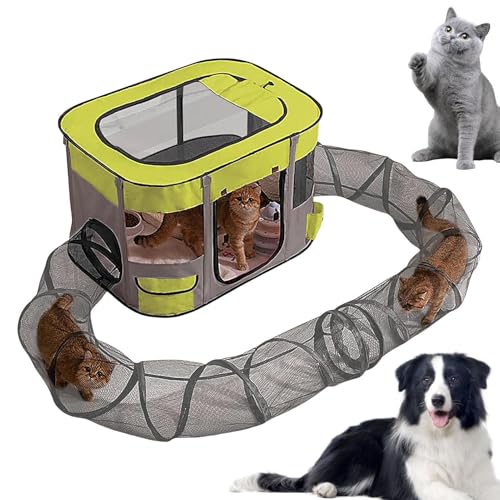 Katzengehege mit Tunnel | Tragbares Tunnelzelt für kleine Tiere | einfache Installation, großer Raum für Garten Balkon von Générique
