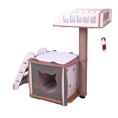 Kompakter 3-in-1-Kratzbaum aus Holz – Höhle, Kratzsäule und Treppe mit waschbaren Kissen und Spielzeug zum Aufhängen – modernes Design innen – 8 mm MDF – 40 x 74 x 78 cm – einfach zu montieren Kompakter 3-in-1-Kratzbaum aus Holz – Höhle, Kratzsäule und Treppe mit waschbaren Kissen und Spielzeug zum Aufhängen – modernes Design innen – 8 mm MDF – 40 x 74 x 78 cm – einfach zu montieren von Générique