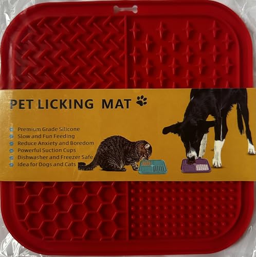 Leckmatte für Hunde und Katzen aus Silikon, Anti-Stress, langsame Fütterung, spülmaschinenfest, Rot, 20 x 20 cm von Générique