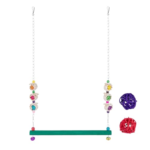 Schaukel für Hühnerstall mit Glöckchen, Spielzeug für Vögel mit 2 Kugeln aus Rattan – Sitzstange aus Holz, Spielzeug für Geflügel, Hühner, Wellensittiche, Kanarienvogel, Mainate von Générique