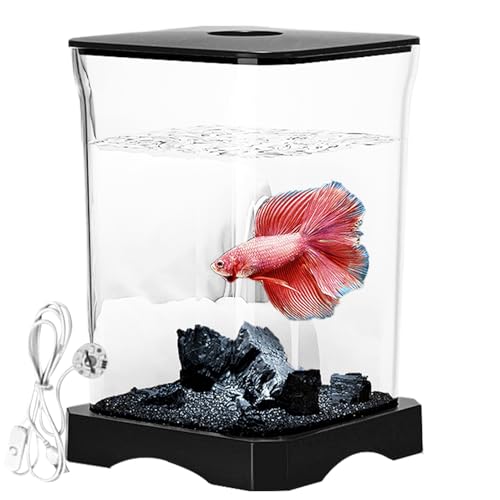Small Fish Tank – Aquarium mit LED-Beleuchtung, Acryl, Betta Bowl Netzloch | Kompakte Schreibtischdekoration für den Schlafsaaltisch im Büro zu Hause, Mini-Wasserwohnung, modern Small Fish Tank – Aquarium mit LED-Beleuchtung, Acryl, Betta Bowl Netzloch | Kompakte Schreibtischdekoration für den Schlafsaaltisch im Büro zu Hause, Mini-Wasserwohnung, modern von Générique