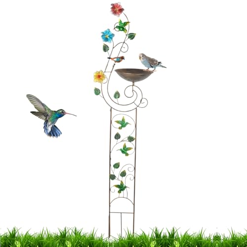 Vogelbad mit Pflanzenständer und Wasserfeederstake, dekorativ, für den Außenbereich, 56,3 x 14,17 x 8,86 Zoll für Hof, Lawn, Terrasse, Garten, perfekte Attraktivität von Vögeln von Générique