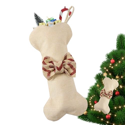 Weihnachtsstrumpf für Hunde, Weihnachtsstrumpf, Weihnachtsstrumpf, mit Fliege, lose Hundeknochenstrümpfe, Vintage-Weihnachtsstrümpfe für Haustiere, Snacks, Haustiere für Hunde und von Générique