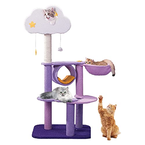 129,5 cm hoher mehrstufiger Katzenbaum Turm für Indoor-Katzen - 5-lagiges Kätzchen-Klettergerüst mit Hängematte & Kratzbaum für mehrere Katzen, perfekt für aktive Haustiere von Generisch