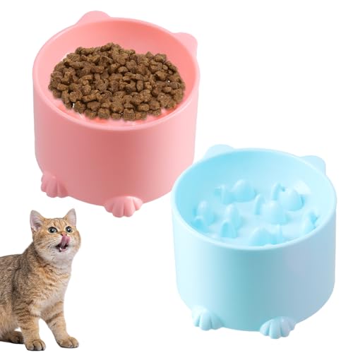 2 Stück Anti-Schling Napf für Katze, Erhöhter Antischlingnapf, Slow Feeder für Langsame Fütterung - Geeignet für Katzen und Kleine Hunde von Generisch