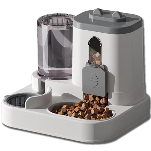 2 in 1 Automatic Cat Feeder with Stainless Steel Bowls,Gravityes Cat Feeder and Water Dispenser,for Small Medium Dog Puppy Kitten (Gray) von Generisch