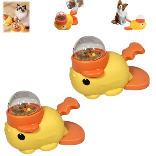 2-in-1 Interaktives Hundespielzeug, langsames Füttern, Puzzle-Spielzeug, Entenfutterspender mit Knopf, Enten-Leckerli-Spender (Gelb, 2 Stück) von Generisch