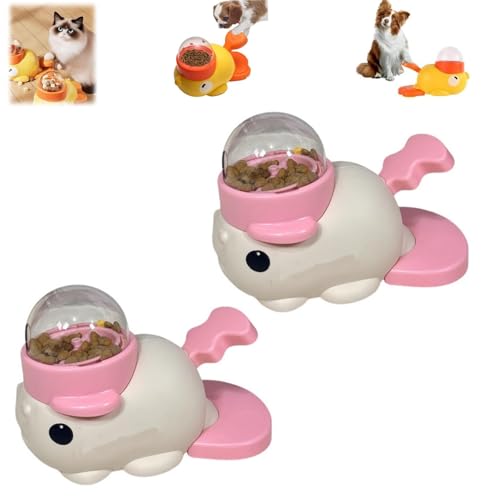 2-in-1 Interaktives Hundespielzeug, langsames Füttern, Puzzle-Spielzeug, Entenfutterspender mit Knopf, Enten-Leckerli-Spender (Rosa, 2 Stück) von Generisch