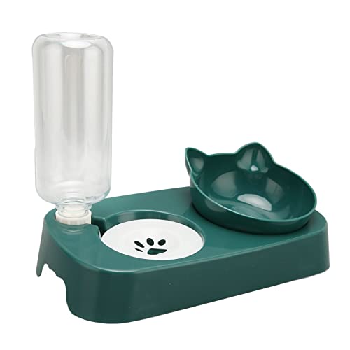 2-in-1-Wasser- und Futternapf für Hunde und Katzen, Schwerkraft-Wasserspenderflasche, erhöhter Futternapf für Katzen und kleine Hunde, Dunkelgrün von Generisch