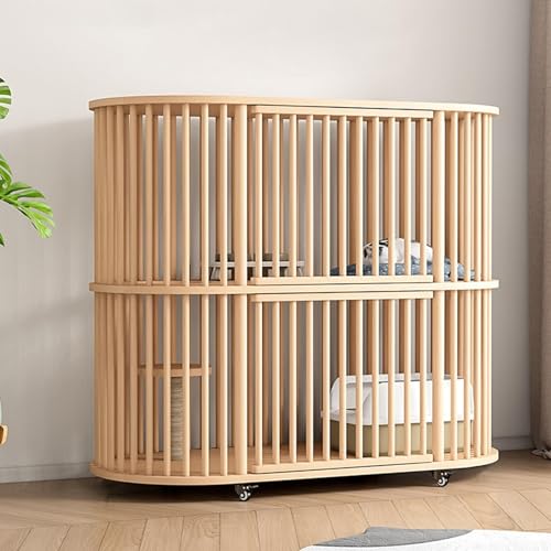2-stöckiges Katzenhaus aus Massivholz mit Riemenscheiben, DIY Indoor Katzenhütte für Balkon oder Heimgebrauch von Generisch