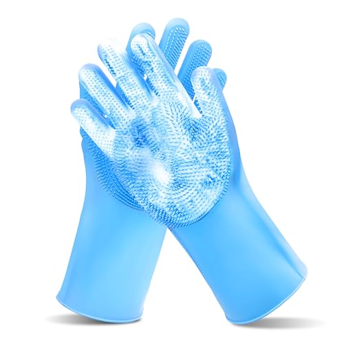 2 x Haustier-Pflegehandschuhe, verbesserter Fünf-Finger-Enthaarungs-Massagehandschuh, sanfte Hunde-Badeshampoo-Bürste für Katzen, Kaninchen, Pferde, effizientes Fellentfernungswerkzeug (blau) von Generisch