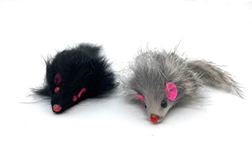 2 x Katzenspielzeug Maus mit echten Hasenfell, Echfell, 2‘er Set Schwarz / Grau von Generisch