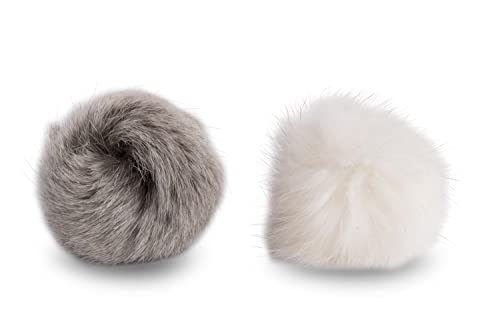 2 x Katzenspielzeug - Pompom Flausch Ball aus Hasenfell, Echtfell Weiß/Grau von Generisch