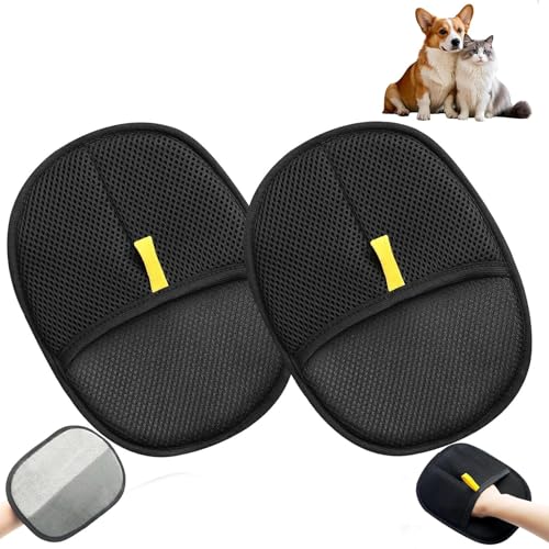 2 x Tierhaarentfernungshandschuhe, doppelseitige Haustierpflegehandschuhe, Hundewaschhandschuhe, Katzenpflege-Handschuh, statischer Katzenhaarentferner, vielseitiger Tierhaarentferner zum Waschen von Generisch