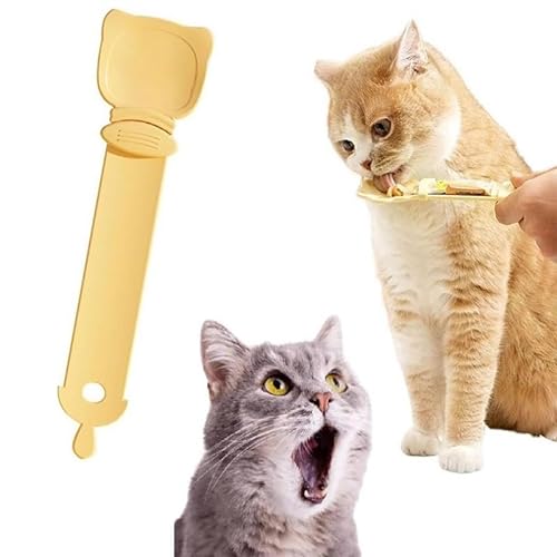 2024 New Cat Strip Happy Spoon Multifunktionaler Haustier-Löffel Katzenfutterspender Katzenstreifen Quetschlöffel Katzen-Leckerlöffel Katzenfutter Löffel für Nassfutter (Orange) von Generisch