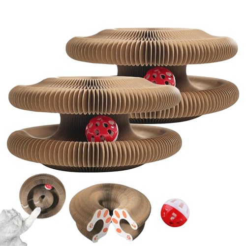 2025 Magic Organ Cat Scratching Board, Foldable Accordion Cardboard Scratcher with Bell Ball Toy, Suitable for Indoor and Outdoor Cats' Toys Interactive Scratch Board (2pcs) von Generisch