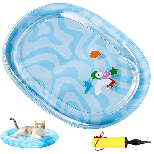 2025 Verbesserte Wassermatte Für Katzen Und Hunde, Verdicktes Sensorisches Kühlkissen Für Hunde Und Katzen (61 X 78 cm), Interaktive Spielmatte Mit Schwimmendem Spielzeug (A) von Generisch