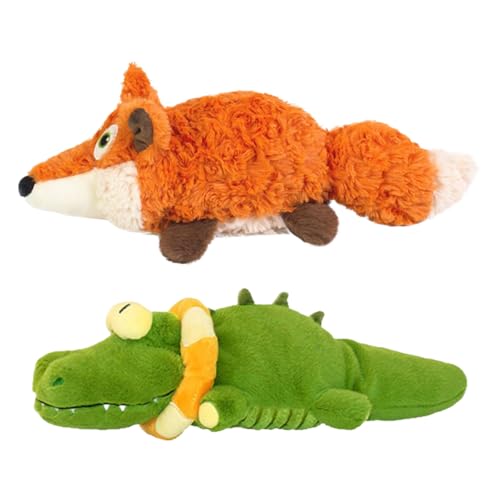 2ST Calming Crocodile Plüsch Hundespielzeug | Beruhigendes Interaktives Krokodil Hundespielzeug | Automatisches Schwanzwedelnde Krokodil Fuchs Plüsch Training Kauspielzeug für Kleine Mittelgroße Hunde von Generisch