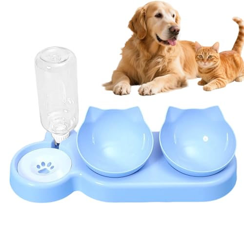 3 in 1 Erhöhter Katzenfutter und Wassernapf Set mit Ständer, geneigten Doppelnäpfen und Automatischem Wasserspender, rutschfeste Futterstation für Katzen, kleine und mittelgroße Hunde, Pet Feeder Set von Generisch