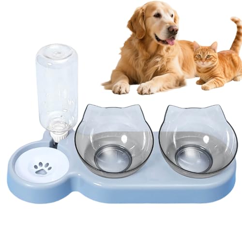 3 in 1 Erhöhter Katzenfutter und Wassernapf Set mit Ständer, geneigten Doppelnäpfen und automatischem Wasserspender, rutschfeste Futterstation für Katzen kleine und mittelgroße Hunde, Pet Feeder Set 3 in 1 Erhöhter Katzenfutter und Wassernapf Set mit Ständer, geneigten Doppelnäpfen und automatischem Wasserspender, rutschfeste Futterstation für Katzen kleine und mittelgroße Hunde, Pet Feeder Set von Generisch