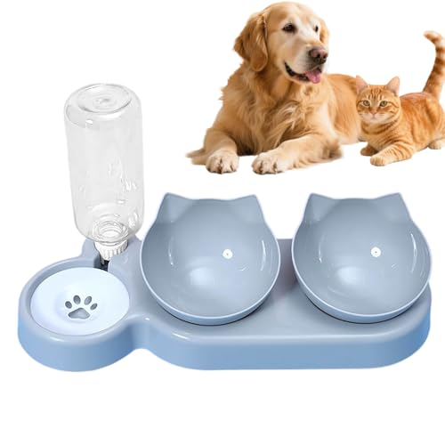 3 in 1 Erhöhter Katzenfutter und Wassernapf Set mit Ständer, geneigten Doppelnäpfen und automatischem Wasserspender, rutschfeste Futterstation für Katzen kleine und mittelgroße Hunde, Pet Feeder Set von Generisch