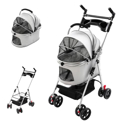 3 in 1 Hundewagen, Aluminium Transportbox Abnehmbar, Autositz Kompatibel, Leicht und Falbar für Kleine und Mittel Hunde Katzen, Grau LH009 3 in 1 Hundewagen, Aluminium Transportbox Abnehmbar, Autositz Kompatibel, Leicht und Falbar für Kleine und Mittel Hunde Katzen, Grau LH009 von Generisch