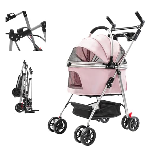 3 in 1 Hundewagen, Aluminium Transportbox Abnehmbar, Autositz Kompatibel, Leicht und Falbar für Kleine und Mittel Hunde Katzen, Kirschblüten Rosa LH009 3 in 1 Hundewagen, Aluminium Transportbox Abnehmbar, Autositz Kompatibel, Leicht und Falbar für Kleine und Mittel Hunde Katzen, Kirschblüten Rosa LH009 von Generisch