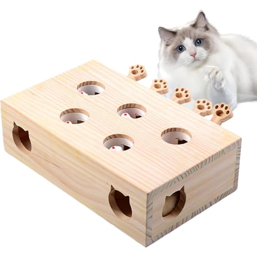 3-in-1-Kratzspielzeug - Interaktives Whack-a-Mole-Katzenspielzeug mit Holzkiste für Spaß Spielen und Übung für Katzen von Generisch