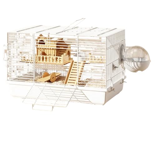 3-stöckiger luxuriöser Hamsterkäfig aus Massivholz - Panorama-Klarsicht, kaufeste, geräumige Villa für 6-8 Hamster mit leisem Stahl-Laufrad, abnehmbarem Boden und komplettem Zubehör (weiß) von Generisch