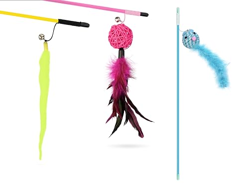 3xKatzenspielzeug mit Maus, Ball, Feder und Glocke, 3 Stück Katzenangel, Interaktives Spielzeug für Katzen, Interaktives Katzenspielzeug, , Interaktiv Katzen Zubehör (Maus-Blau/Ball-Pink/Feder-Gelb) 3xKatzenspielzeug mit Maus, Ball, Feder und Glocke, 3 Stück Katzenangel, Interaktives Spielzeug für Katzen, Interaktives Katzenspielzeug, , Interaktiv Katzen Zubehör (Maus-Blau/Ball-Pink/Feder-Gelb) von Generisch
