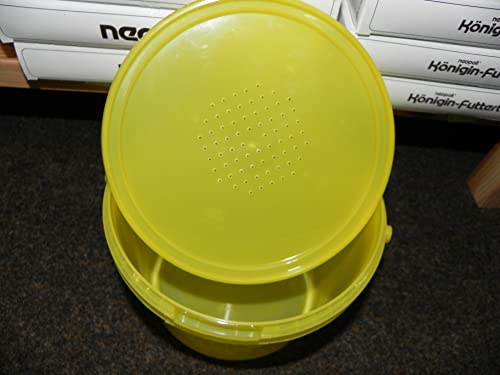 4 (6,75€/St) Futtereimer 2L gelb gestanzter Deckel Siebfläche 60 mm Eimer mit Henkel Ø ca. 18 cm, Höhe ca. 13,5 cm Imker Imkerei Bienen füttern von Generisch