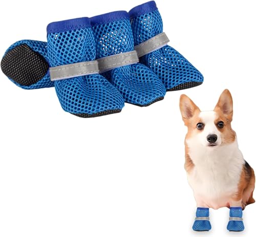 4 Stück Sommer Mesh Hunde Schuhe, Anti-Rutsch Hundestiefel Verschleißfeste Gummisohle Hundeschuhe, Atmungsaktive Pfotenschutz Hundeschuhe, Sommer Verstellbarem Hundestiefel fürkleine Hunde 4 Stück Sommer Mesh Hunde Schuhe, Anti-Rutsch Hundestiefel Verschleißfeste Gummisohle Hundeschuhe, Atmungsaktive Pfotenschutz Hundeschuhe, Sommer Verstellbarem Hundestiefel fürkleine Hunde von Generisch