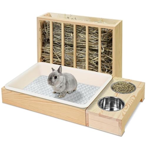 4-in-1 Kaninchen-Heu-Futterstation mit Katzentoilette, Kaninchen-Futternapf, Kaninchen/Hamster-Klo, Holz-Heu-Rack-Futterstation für kleine Haustiere, Kaninchen, Hamster, Meerschweinchen 4-in-1 Kaninchen-Heu-Futterstation mit Katzentoilette, Kaninchen-Futternapf, Kaninchen/Hamster-Klo, Holz-Heu-Rack-Futterstation für kleine Haustiere, Kaninchen, Hamster, Meerschweinchen von Generisch