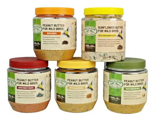 5 Verschiedene Sorten Wildvogelfutter Erdnussbutter Sonnenblumenpaste für Gartenvögel Mehlwürmer Nussstücke Frucht Wildvogelfutter Vögel PET-Glas Fettfutter 5 Verschiedene Sorten Wildvogelfutter Erdnussbutter Sonnenblumenpaste für Gartenvögel Mehlwürmer Nussstücke Frucht Wildvogelfutter Vögel PET-Glas Fettfutter von Generisch