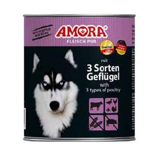 6 x Amora Dog Fleisch Pur 3 Sorten Geflügel 800g von Generisch