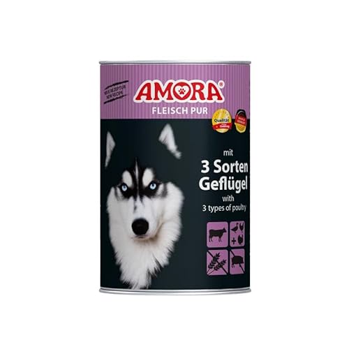 6 x Amora Dog Fleisch Pur mit 3 Sorten Geflügel 400g von Generisch