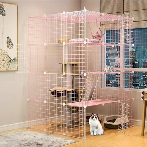 Abnehmbarer 3/4-stöckiger großer Katzenkäfig – extra große Haustierbox und Laufstall für Katzen – Metalldraht-Gehäuse für sicheres Trainieren und Spielen (111 x 111 x 146 cm) von Generisch