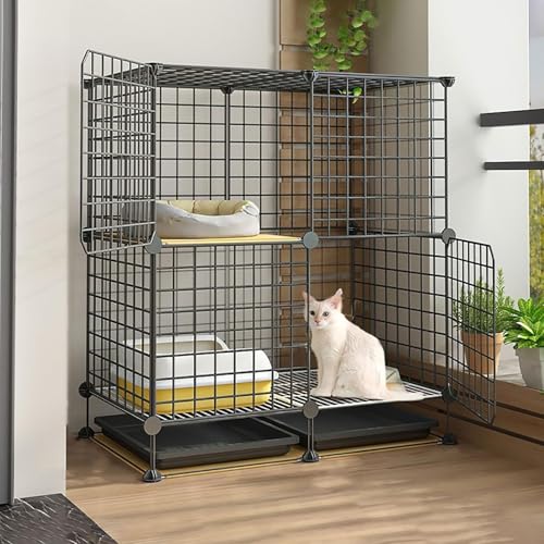 Abnehmbarer Katzenkäfig für drinnen und draußen, schwarz, Kleintier-Laufstall für Katzen und Welpen, (75 x 39 x 84 cm) von Generisch