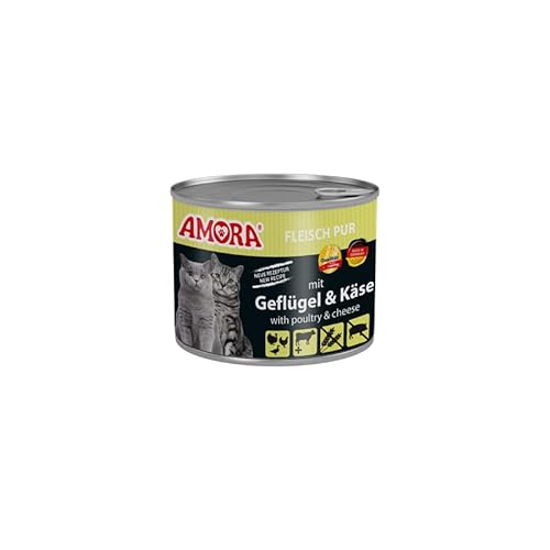 Amora Fleisch Pur Adult 6x200g | Katzenfutter aus Deutschland | auch als Probier- und Mixpaket erhältlich | Getreidefreies Futter mit hohem Fleischanteil (Geflügel & Käse) von Generisch
