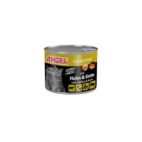Amora Fleisch Pur Adult 6x200g | Katzenfutter aus Deutschland | auch als Probier- und Mixpaket erhältlich | Getreidefreies Futter mit hohem Fleischanteil (Huhn & Ente) von Generisch