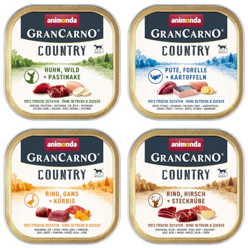 Animonda GranCarno Country 150g (Bundle) | 12 oder 24 Schalen-Mix mit garantiert 4 verschiedenen Sorten | getreidefreies Nassfutter für Hunde (12x 150g) von Generisch