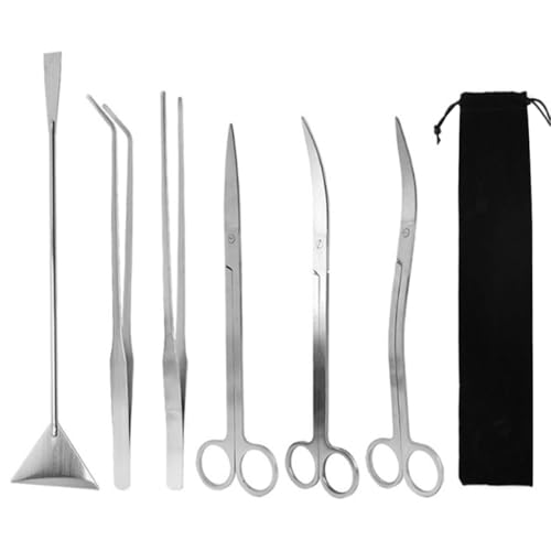 Aquarium Werkzeug Set 6 Stück Edelstahl Pflanzenschere Glasschaber Reiniger Zubehör für Pinzette Schere Spatel (6 Stück) von Generisch