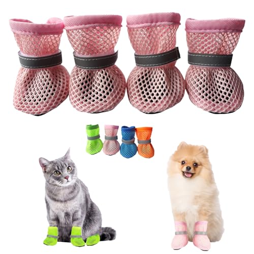 Generisch Atmungsaktive Mesh-Hundeschuhe für Sommerabenteuer, rutschfeste Hundeschuhe schützen die Pfoten vor Hitze und unebenem Boden, Verstellbare Sommerstiefel für kleine Hunde (Pink, M) von Generisch