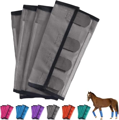 Atmungsaktive Mesh-Leggings Zum Fliegenschutz FüR Pferde,Bequeme Pony-Leggings,Bissfeste Fliegenstiefel FüR Pferde,4er-Set,Bequemer,ReißFester Beinschutz Zum Anbehalten,Verstellbar Und Universell,Grey von Generisch