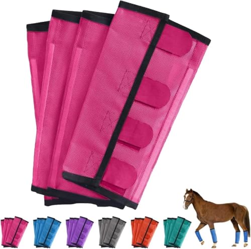 Atmungsaktive Mesh-Leggings Zum Fliegenschutz FüR Pferde,Bequeme Pony-Leggings,Bissfeste Fliegenstiefel FüR Pferde,4er-Set,Bequemer,ReißFester Beinschutz Zum Anbehalten,Verstellbar Und Universell,Pink von Generisch