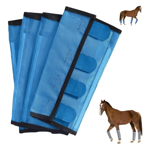 Atmungsaktive Netz-Leggings für Pferde, fliegensicher, bissfest, Fliegenstiefel, 4er-Set, Schutzausrüstung, Legging, Beine, rutschfeste Bandagen (blau) von Generisch