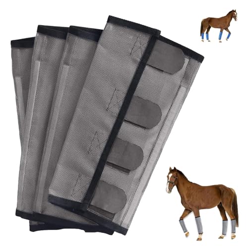 Atmungsaktive Netz-Leggings für Pferde, fliegensicher, bissfest, Fliegenstiefel, 4er-Set, Schutzausrüstung, Legging, Beine, rutschfeste Bandagen (grau) von Generisch